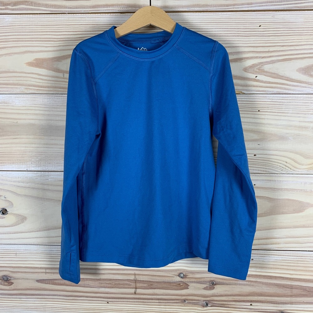 REI Co-op Base Layer Kids Small 8 Blue Long Sleeve Raglan Thumbhole Performance